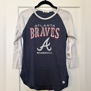 Atlanta Braves Women’s Raglan Baseball Tee - Navy & Heather Gray